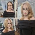 Осветление из темных натуральных волос, красителем . Стрижка.