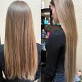 Капсулное наращивание волос 80 см. Нарастила  русый цает  с  контурингом блонд 