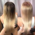Вуальное мелирование с тонировкой
Ламинирование волос
До и после