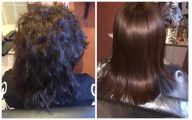Фото до и после Кератинового клиента 