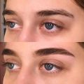 На фото коррекция бровей воском и хна